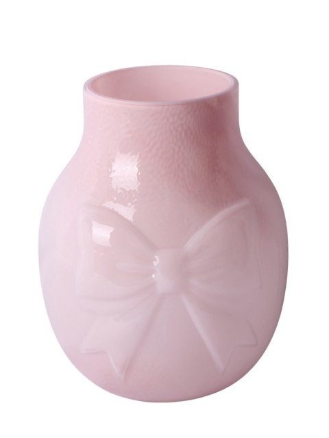 WAZON SZKLANY RÓŻOWY Z KOKARDĄ