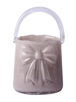 WAZON SZKLANY TOREBKA BEŻOWA Z KOKARDĄ