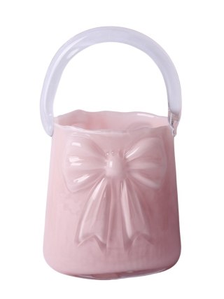 WAZON SZKLANY TOREBKA RÓŻOWA Z KOKARDĄ