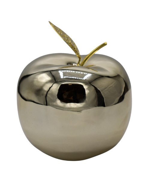 JABŁKO CERAMICZNE Z METALOWYM LISTKIEM ZŁOTE