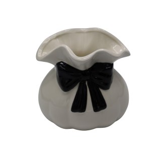 WAZON CERAMICZNY BIAŁY Z CZARNĄ KOKARDKĄ