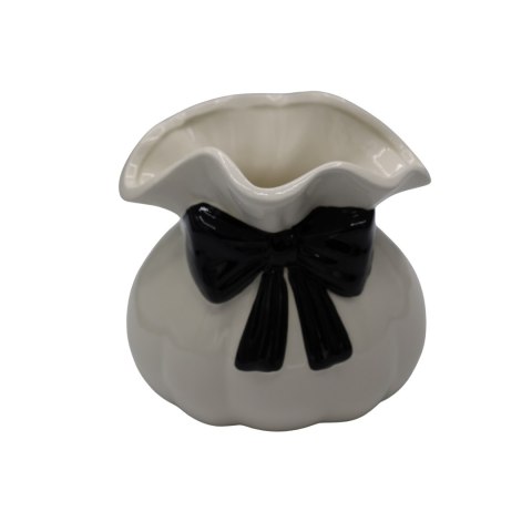 WAZON CERAMICZNY BIAŁY Z CZARNĄ KOKARDKĄ