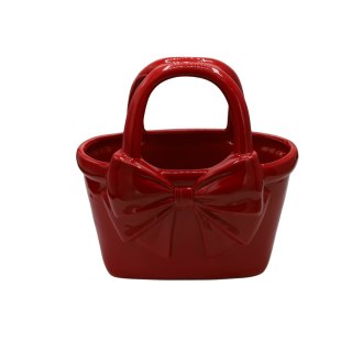 WAZON CERAMICZNY TOREBKA CZERWONA Z KOKARDĄ DUŻA