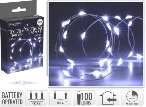 Łańcuch świetlny TIMER SREBRNY DRUT 100L