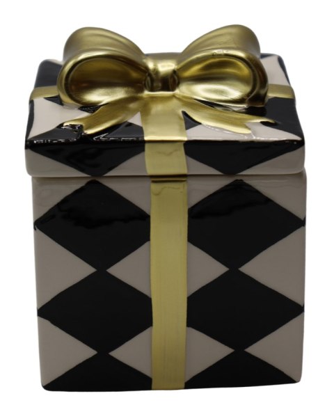 PUZDERKO CERAMICZNE PREZENT W BIAŁO-CZARNE ROMBY MAŁY