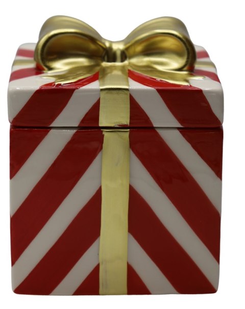 PUZDERKO CERAMICZNE PREZENT W BIAŁO-CZERWONE PASKI MAŁY