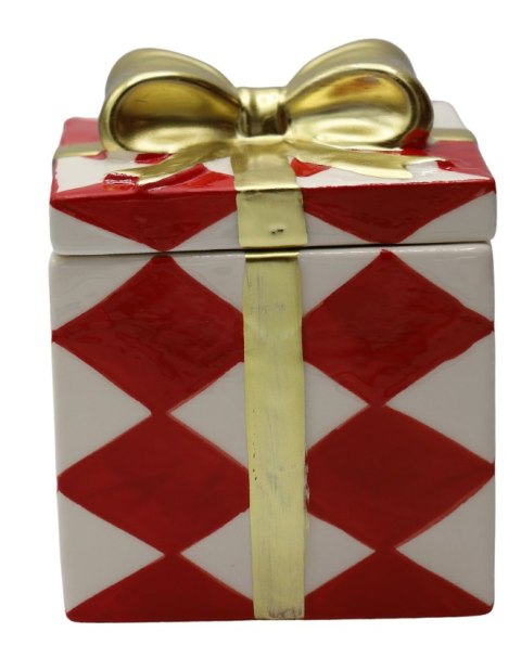 PUZDERKO CERAMICZNE PREZENT W BIAŁO-CZERWONE ROMBY MAŁY