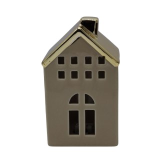 DOMEK CERAMICZNY BEŻOWY ZE ZŁOTYM DACHEM DUŻY LED