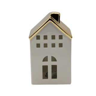 DOMEK CERAMICZNY BIAŁY ZE ZŁOTYM DACHEM DUŻY LED