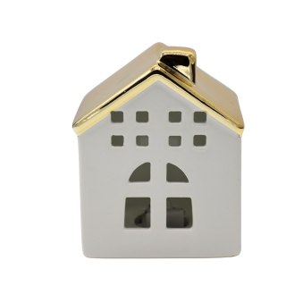 DOMEK CERAMICZNY BIAŁY ZE ZŁOTYM DACHEM MAŁY LED