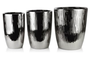 NEVA Srebrny komplet 3 osłonek ceramiczch 37x37x47/30x30x43/24x24x40 cm