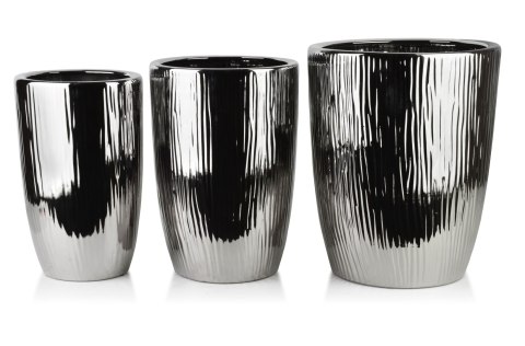 NEVA Srebrny komplet 3 osłonek ceramiczch 37x37x47/30x30x43/24x24x40 cm