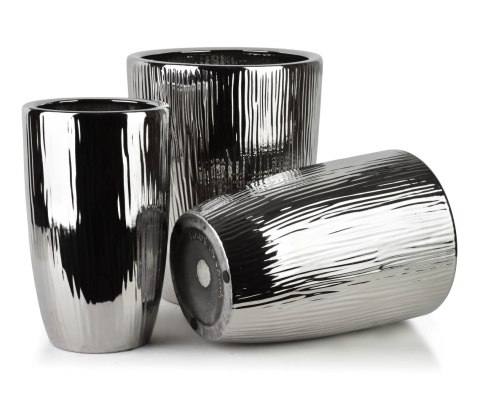 NEVA Srebrny komplet 3 osłonek ceramiczch 37x37x47/30x30x43/24x24x40 cm
