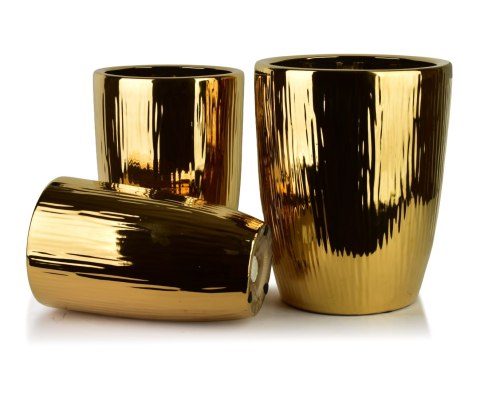 NEVA Złoty komplet osłonek ceramicznych 37x37x47/30x30x43/24x24x40 cm