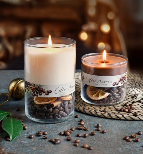 Świeca DUO COFFEE walec mały 10x9cm brązowa woskowa(zapachowa) w szkle Świeca DUO COFFEE walec mały 10x9cm brązowa woskowa(zapachowa) w szkle