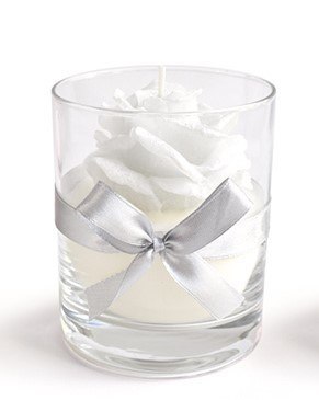 Świeca RÓŻA walec mały 8x9,5cm w szklebiała woskowa Świeca RÓŻA walec mały 8x9,5cm w szklebiała woskowa