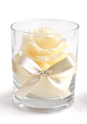 Świeca RÓŻA walec mały 8x9,5cm w szklekremowa woskowa