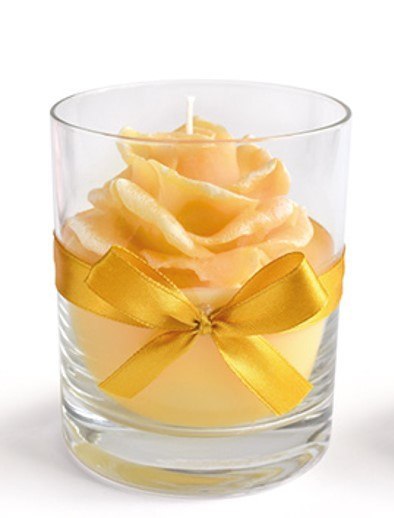 Świeca RÓŻA walec mały 8x9,5cm w szkleżółta woskowa Świeca RÓŻA walec mały 8x9,5cm w szkleżółta woskowa