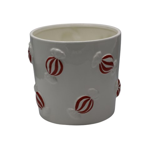 DONICZKA CERAMICZNA BIAŁA W CZERWONO-BIAŁE CUKIERKI MAŁA