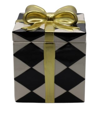 PUZDERKO CERAMICZNE PREZENT W BIAŁO-CZARNE ROMBY DUŻY