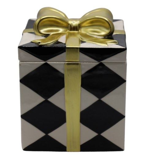 PUZDERKO CERAMICZNE PREZENT W BIAŁO-CZARNE ROMBY DUŻY