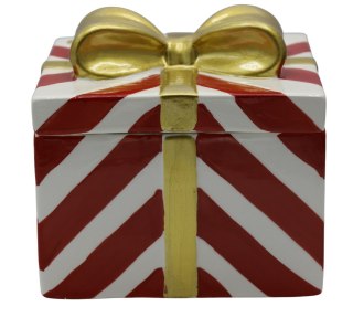 PUZDERKO CERAMICZNE PREZENT W BIAŁO-CZERWONE PASKI DUŻY