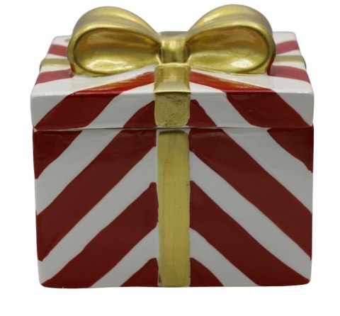 PUZDERKO CERAMICZNE PREZENT W BIAŁO-CZERWONE PASKI DUŻY