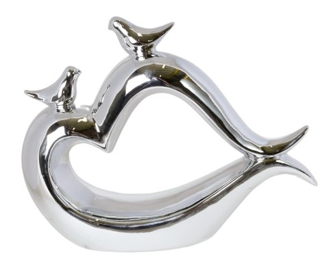 SERCE CERAMICZNE SREBRNE Z PTASZKAMI