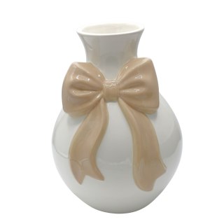 WAZON CERAMICZNY BIAŁY Z BEŻOWĄ KOKARDĄ MAŁY