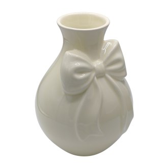 WAZON CERAMICZNY KREMOWY Z KREMOWĄ KOKARDĄ MAŁY