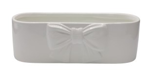 DONICZKA CERAMICZNA PODŁUŻNA BIAŁA Z BIAŁĄ KOKARDĄ