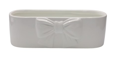 DONICZKA CERAMICZNA PODŁUŻNA BIAŁA Z BIAŁĄ KOKARDĄ