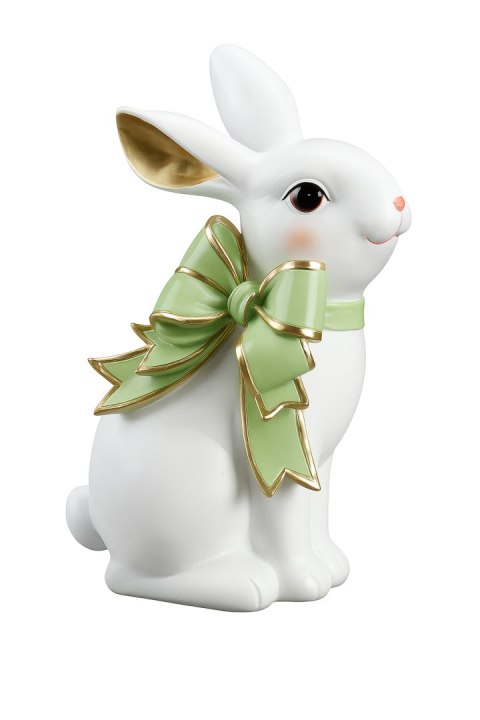 FIGURKA CERAMICZNA KRÓLIK BIAŁY Z ZIELONĄ KOKARDĄ