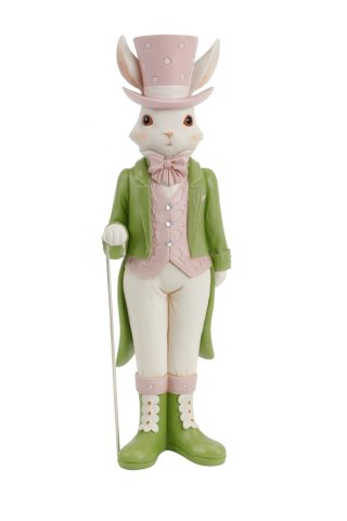 FIGURKA CERAMICZNA PAN KRÓLIK W KAPELUSZU Z LASKĄ