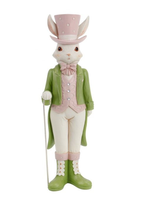 FIGURKA CERAMICZNA PAN KRÓLIK W KAPELUSZU Z LASKĄ