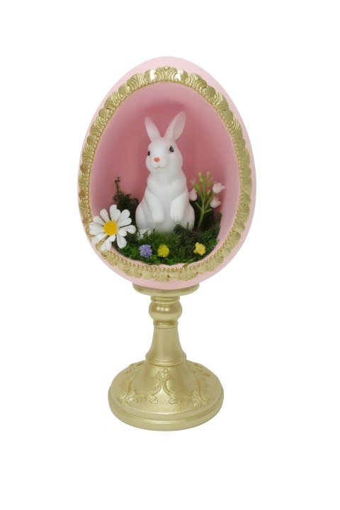 JAJKO CERAMICZNE RÓŻOWE Z KRÓLICZKIEM NA ZŁOTYM POSTUMENCIE