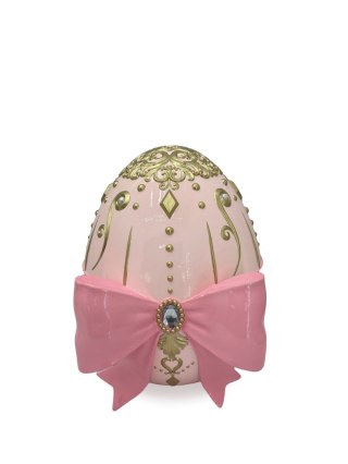 JAJKO CERAMICZNE RÓŻOWE Z RÓŻOWĄ KOKARDĄ I ZŁOTYMI ORNAMENTAMI