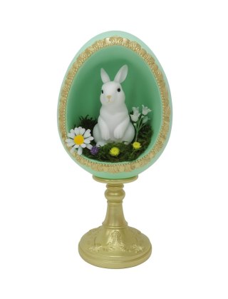 JAJKO CERAMICZNE ZIELONE Z KRÓLICZKIEM NA ZŁOTYM POSTUMENCIE
