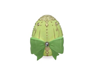 JAJKO CERAMICZNE ZIELONE Z RÓŻOWĄ KOKARDĄ I ZŁOTYMI ORNAMENTAMI