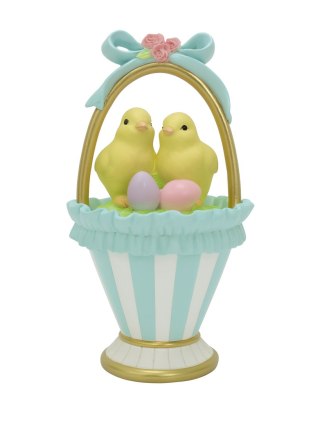 KOSZYCZEK CERAMICZNY BIAŁO-BŁĘKITNY Z KURCZACZKAMI