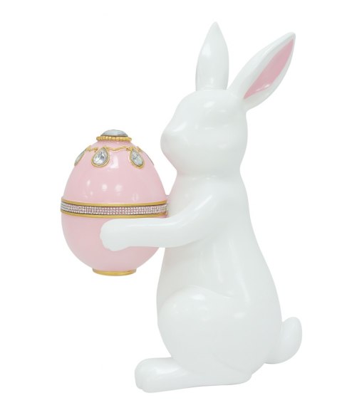 KRÓLICZEK CERAMICZNY BIAŁY Z RÓŻOWYM JAJKIEM