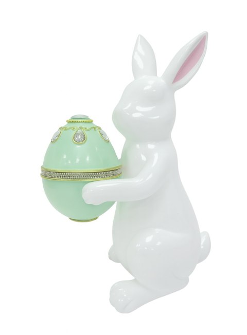 KRÓLICZEK CERAMICZNY BIAŁY Z ZIELONYM JAJKIEM