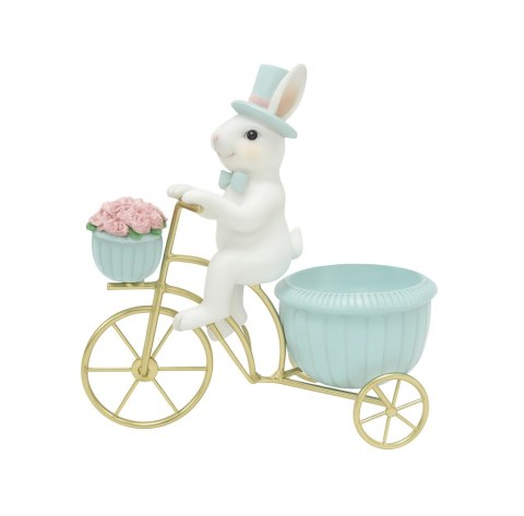 KRÓLICZEK CERAMICZNY NA ROWERZE BŁĘKITNO-ZŁOTYM