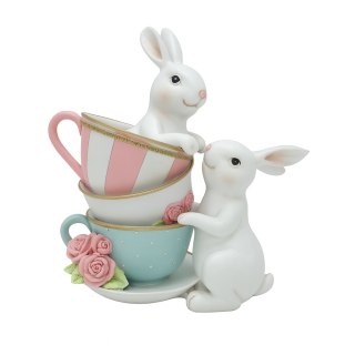KRÓLICZKI CERAMICZNE BIAŁE Z FILIŻANKAMI
