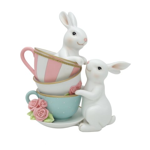KRÓLICZKI CERAMICZNE BIAŁE Z FILIŻANKAMI