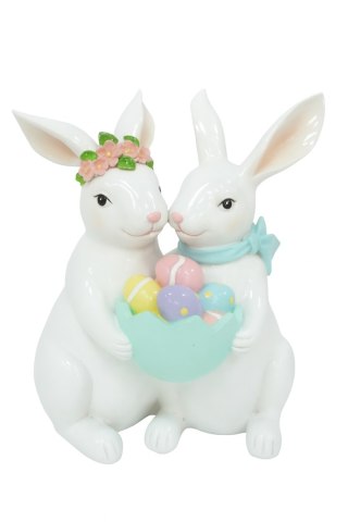 KRÓLICZKI CERAMICZNE BIAŁE Z KOSZYCZKIEM I JAJKAMI