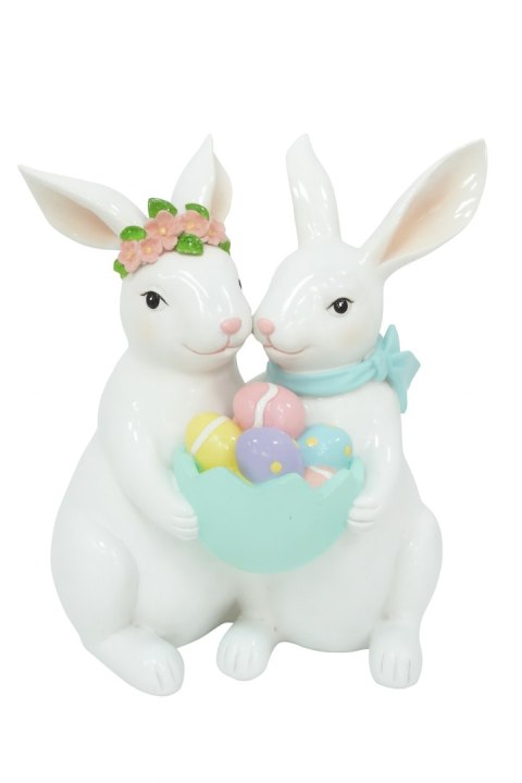 KRÓLICZKI CERAMICZNE BIAŁE Z KOSZYCZKIEM I JAJKAMI