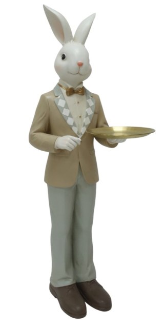 KRÓLIK CERAMICZNY BEŻOWY Z TACKĄ