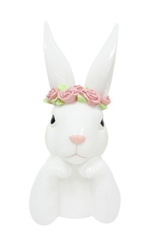 KRÓLIK CERAMICZNY BIAŁY Z RÓŻOWYM WIANUSZKIEM
