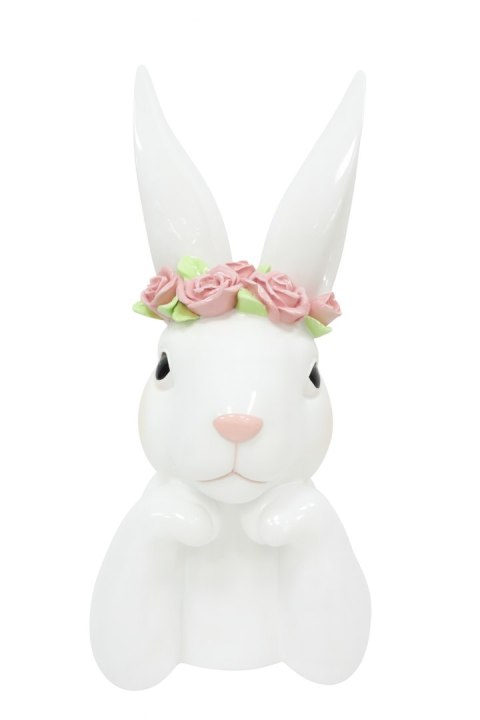 KRÓLIK CERAMICZNY BIAŁY Z RÓŻOWYM WIANUSZKIEM